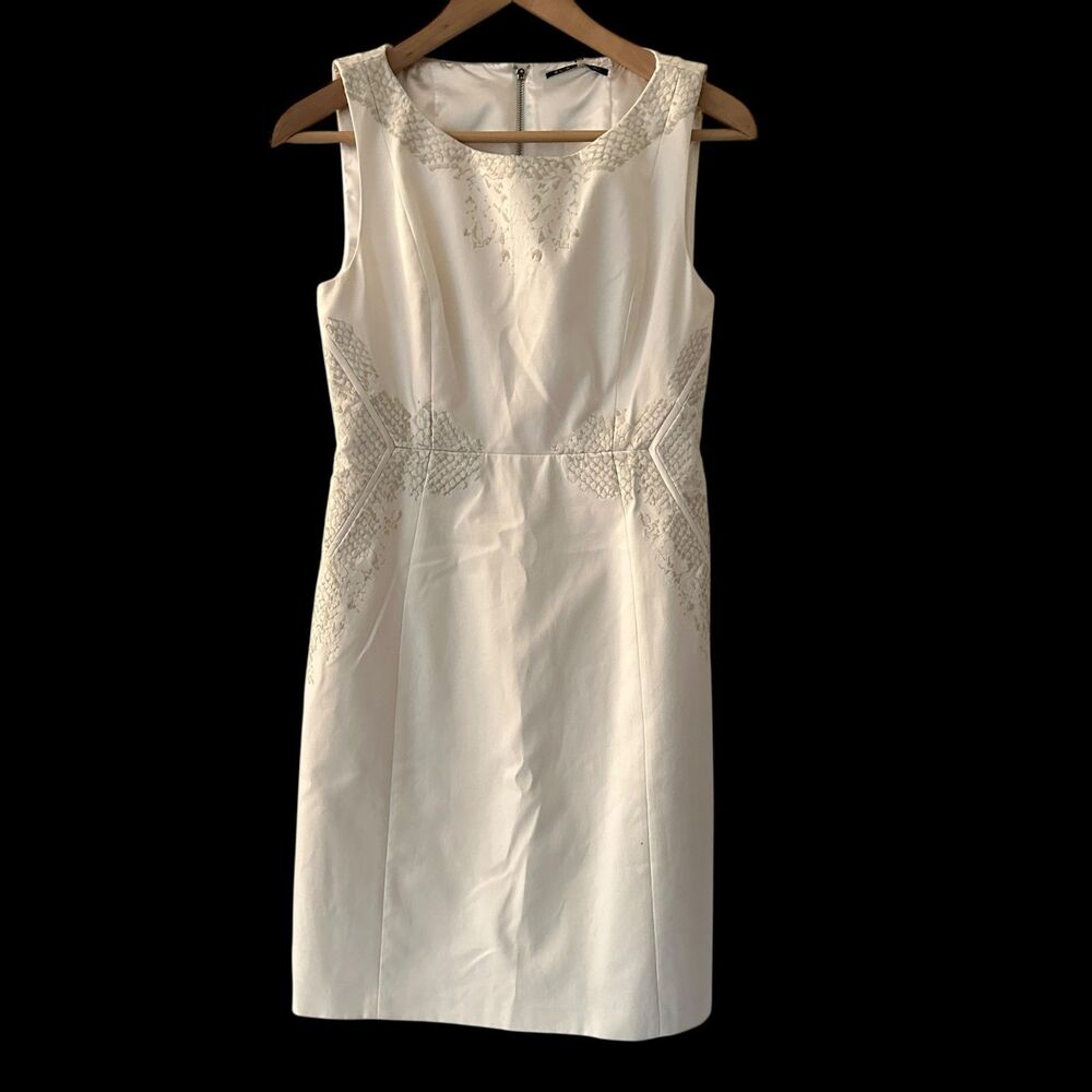 Elie Tahari‎ White Zip Back Stretchy Sleeveless Shift Estelle Dress NWT Size 4